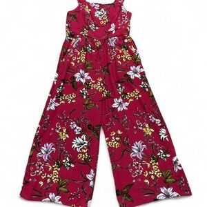 Xhiliration brand Burgundy Red floral wide leg jumpsuit with adjustable straps
